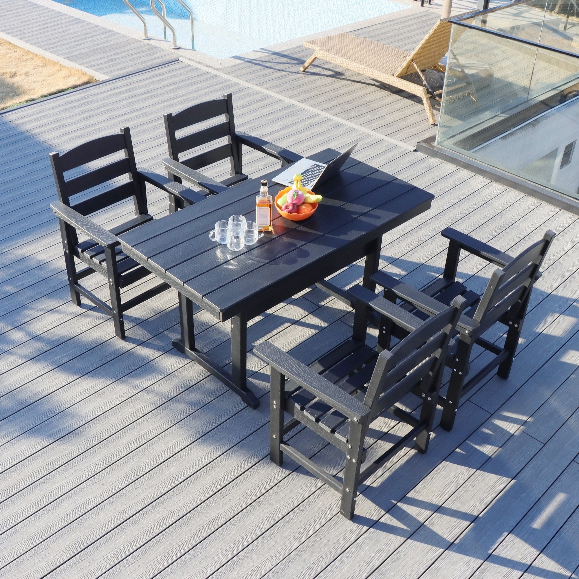 Ensemble de salle à manger de jardin 5 pièces en PEHD, ensemble de meubles de salle à manger d'extérieur avec 4 chaises, table et chaises de jardin