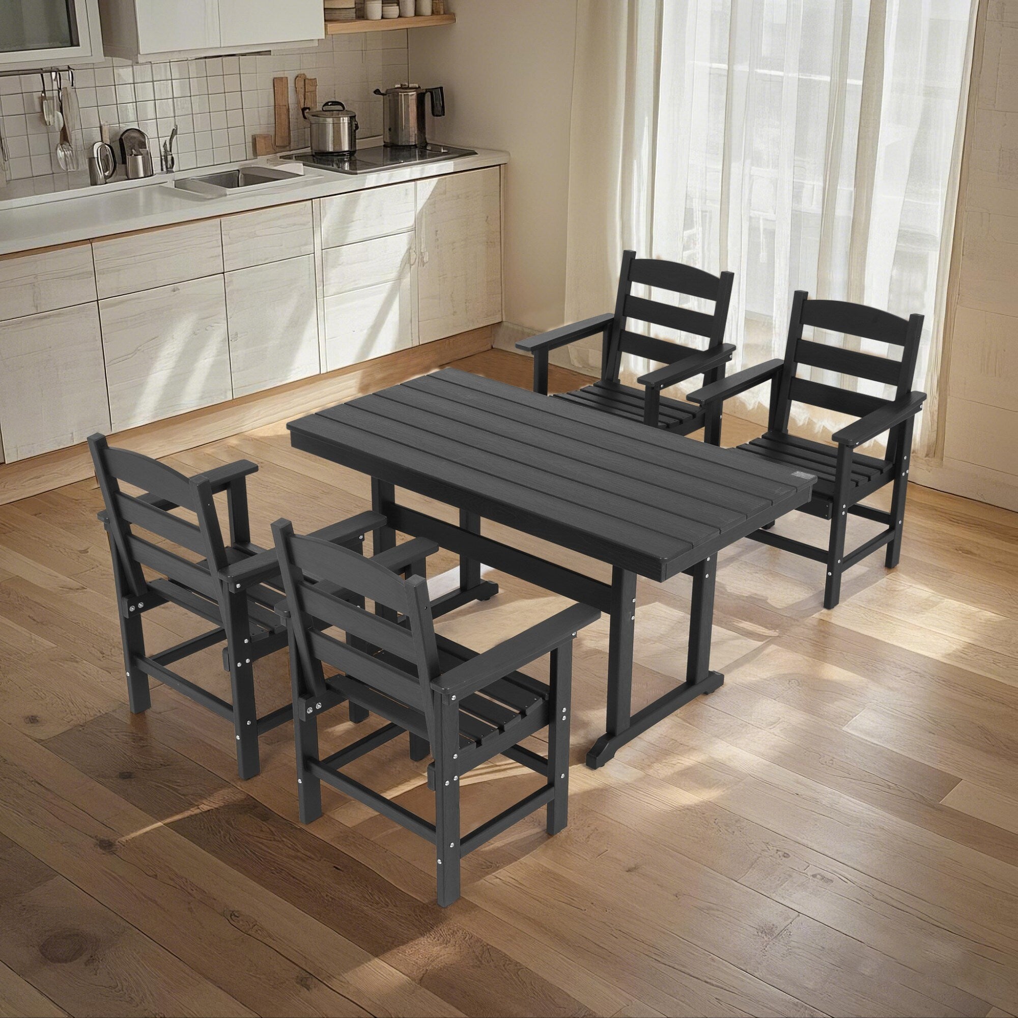 Ensemble de salle à manger de jardin 5 pièces en PEHD, ensemble de meubles de salle à manger d'extérieur avec 4 chaises, table et chaises de jardin