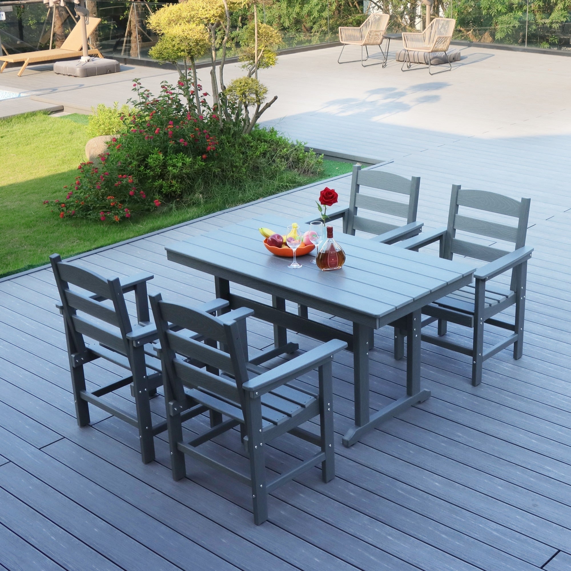 Ensemble de salle à manger de jardin 5 pièces en PEHD, ensemble de meubles de salle à manger d'extérieur avec 4 chaises, table et chaises de jardin