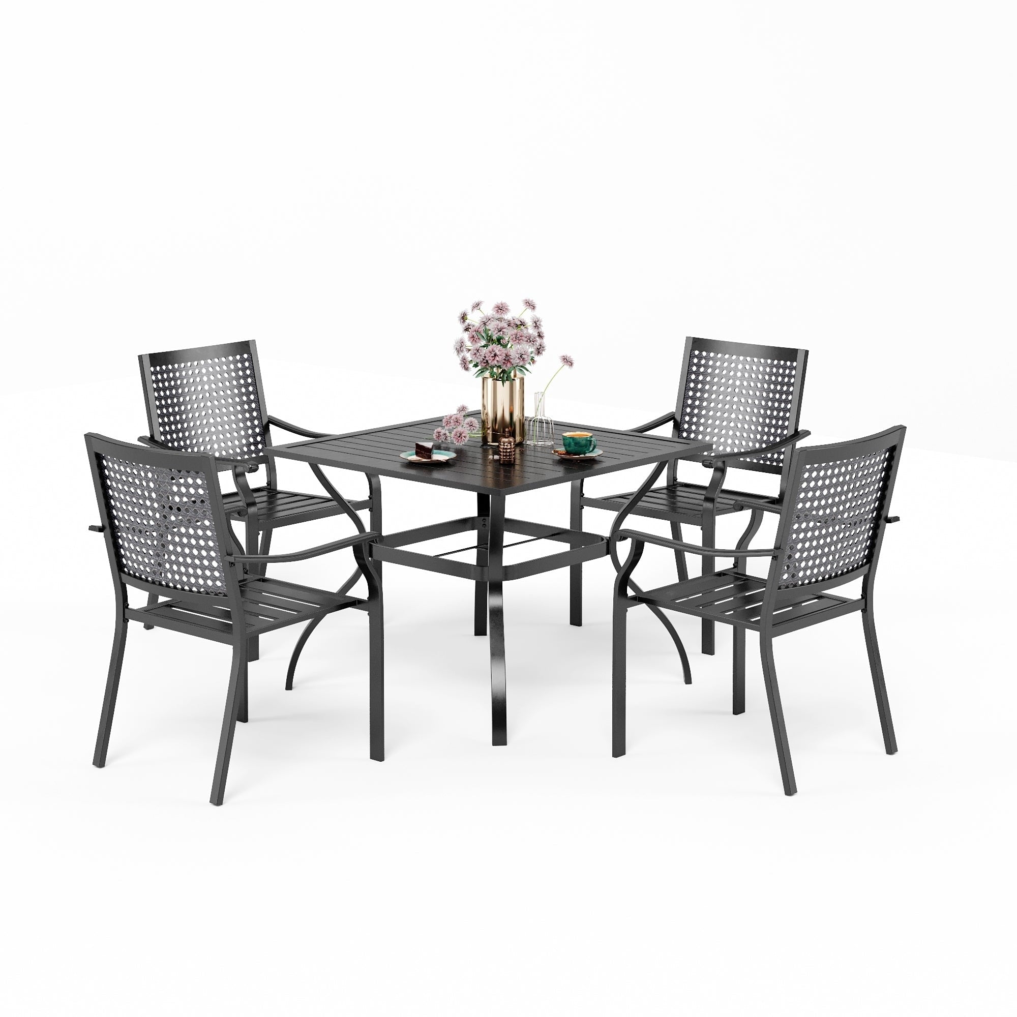 Ensemble de salle à manger de patio en métal 5 pièces avec revêtement électronique