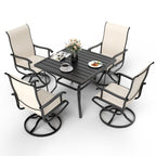Ensemble de salle à manger d'extérieur en métal 5 pièces avec table carrée et chaises pivotantes en textilène