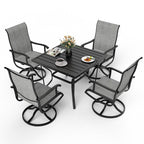 Ensemble de salle à manger d'extérieur en métal 5 pièces avec table carrée et chaises pivotantes en textilène