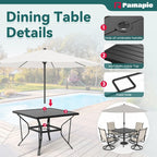 Ensemble de salle à manger d'extérieur en métal 5 pièces avec table carrée et chaises pivotantes en textilène