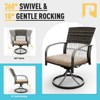 Ensemble de salle à manger d'extérieur en métal 5 pièces avec table carrée et chaises pivotantes en rotin avec coussin