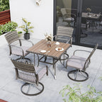 Ensemble de salle à manger d'extérieur en métal 5 pièces avec table carrée et chaises pivotantes en rotin avec coussin