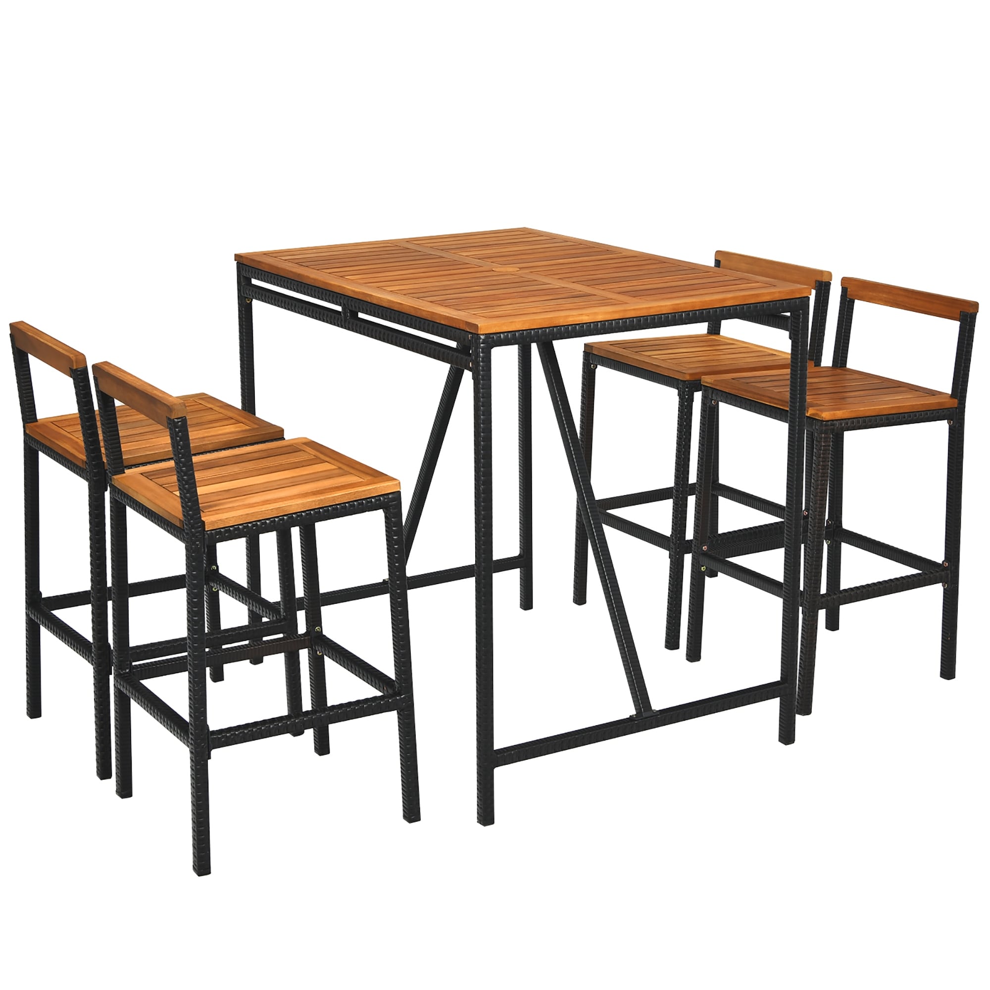 Ensemble de table de bar d'extérieur 5 pièces en bois d'acacia, ensemble de salle à manger de hauteur bar