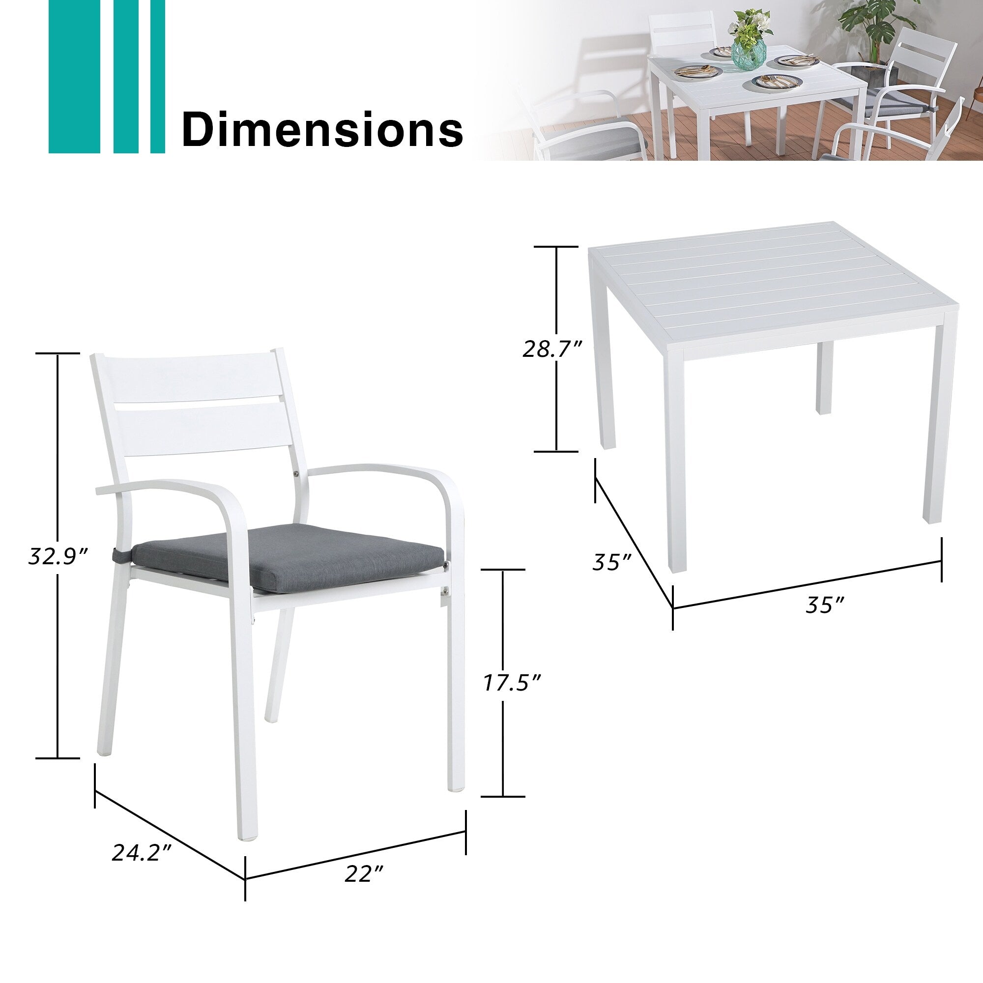 Ensemble de salle à manger d'extérieur en aluminium 5 pièces