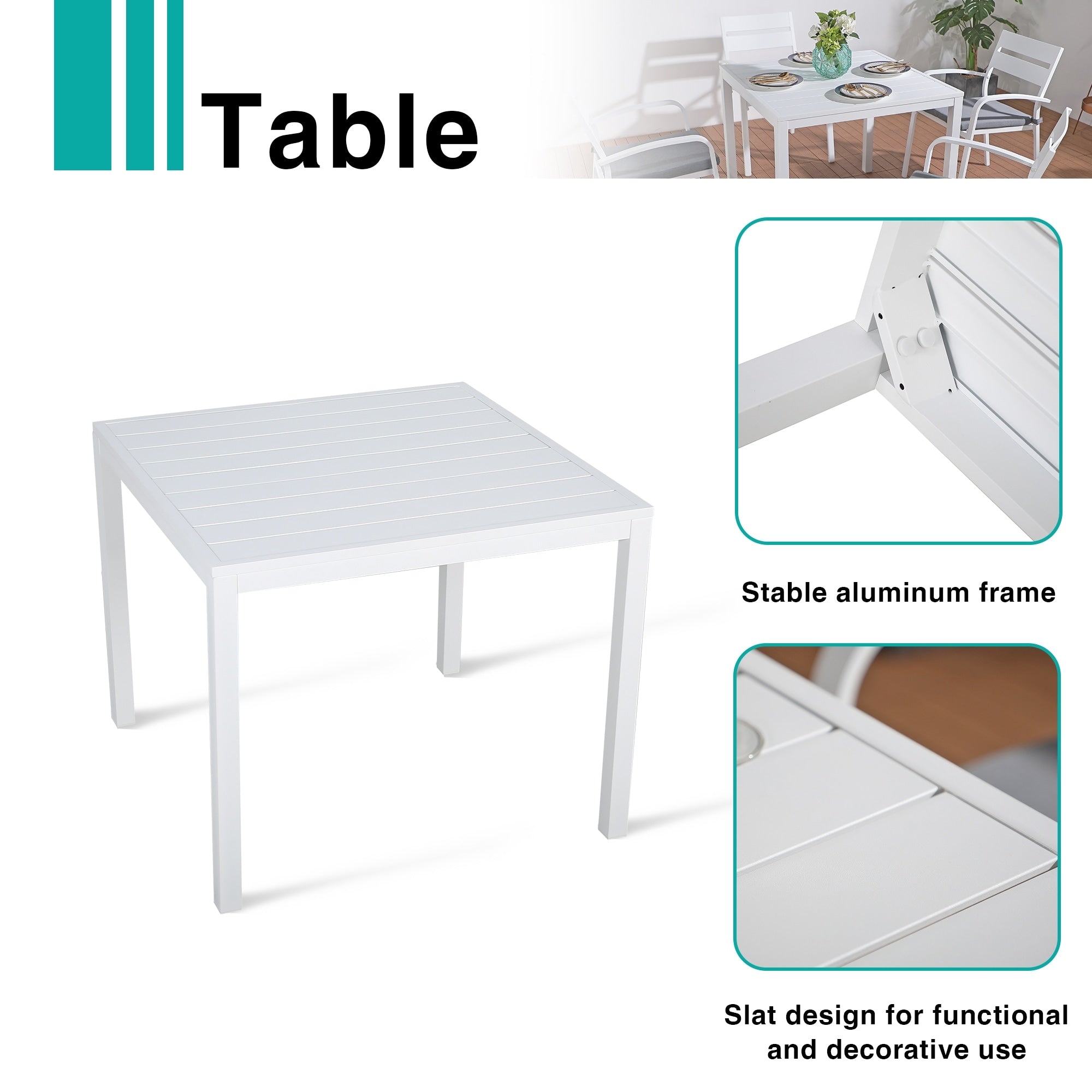 Ensemble de salle à manger d'extérieur en aluminium 5 pièces