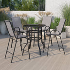 Ensemble de 5 tables de bar en verre pour extérieur avec 4 tabourets