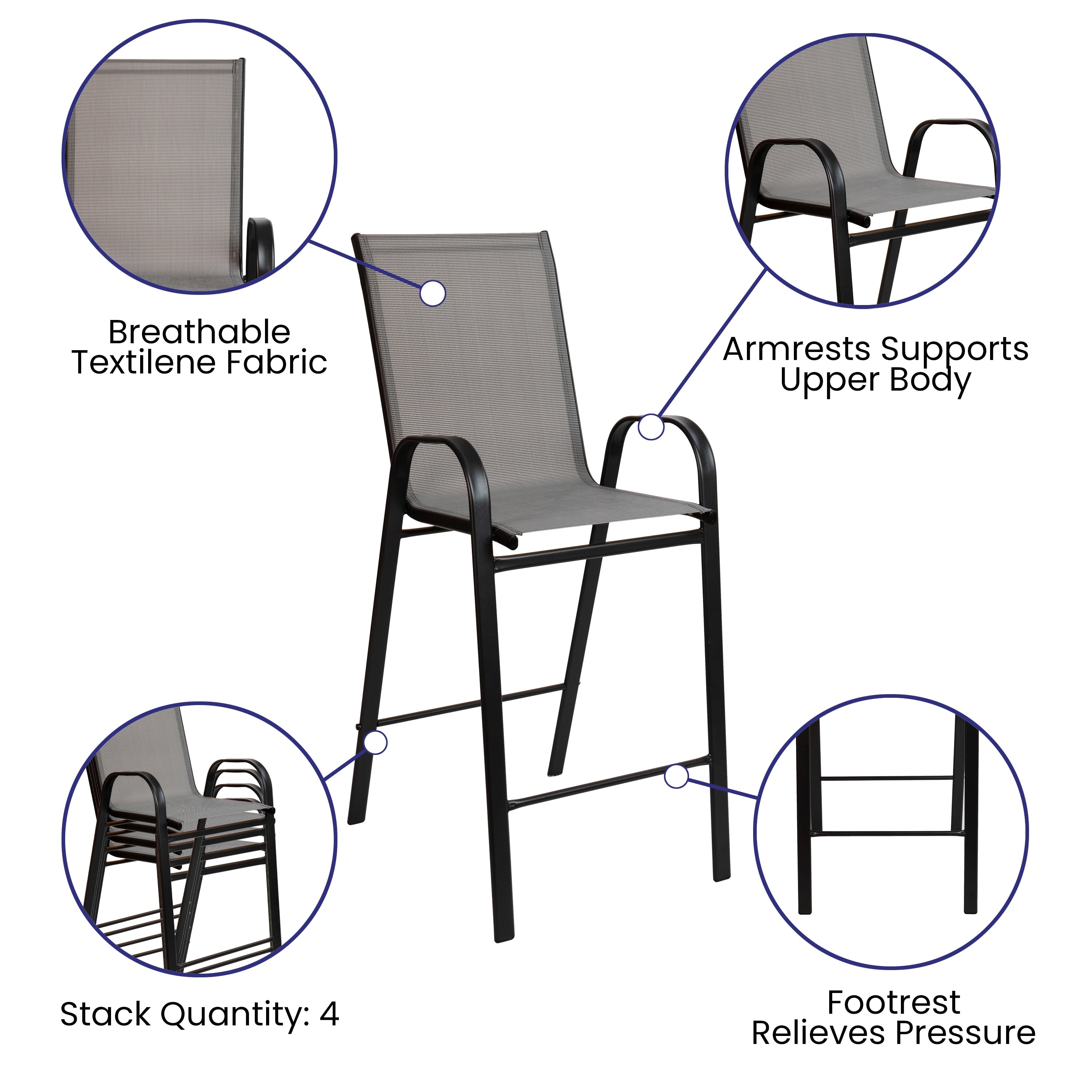 Ensemble de 5 tables de bar en verre pour extérieur avec 4 tabourets