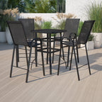 Ensemble de 5 tables de bar en verre pour extérieur avec 4 tabourets