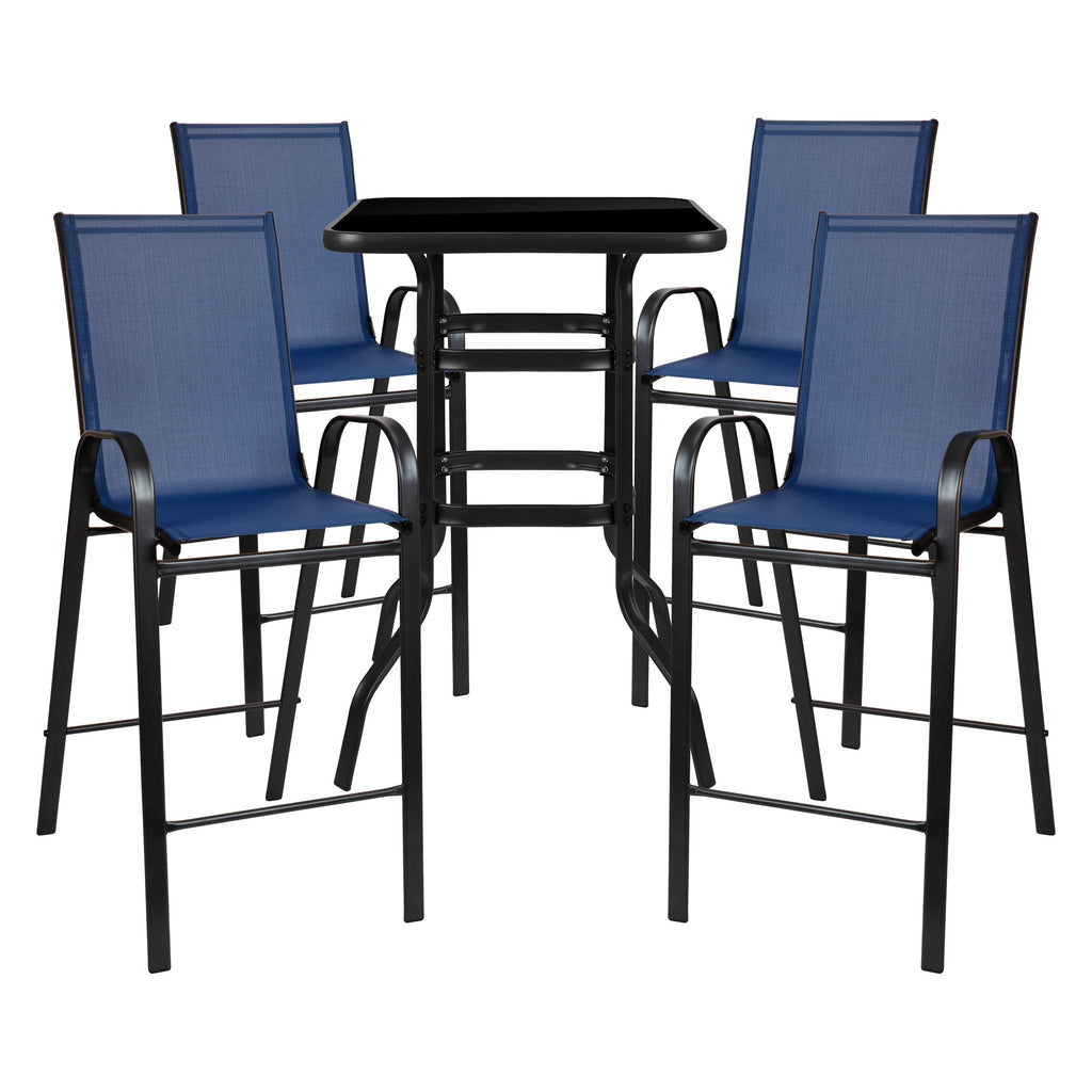 Ensemble de 5 tables de bar en verre pour extérieur avec 4 tabourets