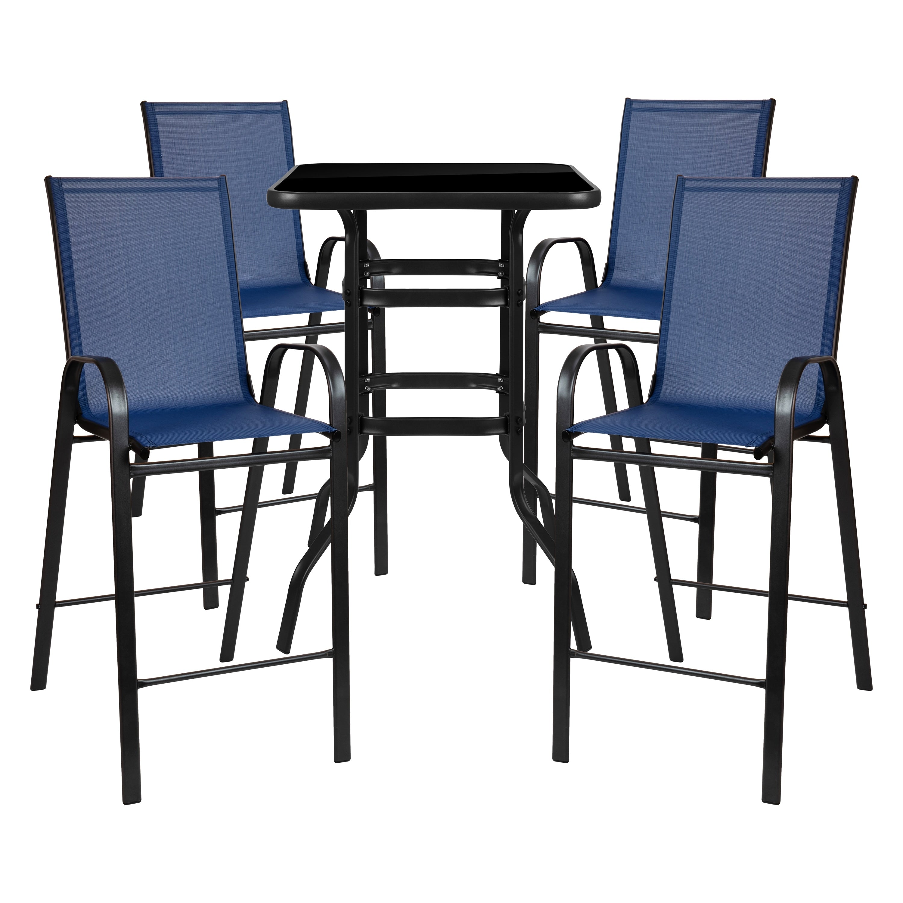 Ensemble de 5 tables de bar en verre pour extérieur avec 4 tabourets