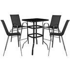 Ensemble de 5 tables de bar en verre pour extérieur avec 4 tabourets