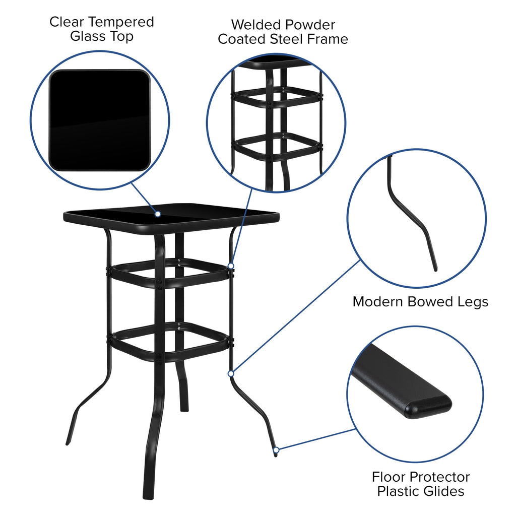 Ensemble de 5 tables de bar en verre pour extérieur avec 4 tabourets