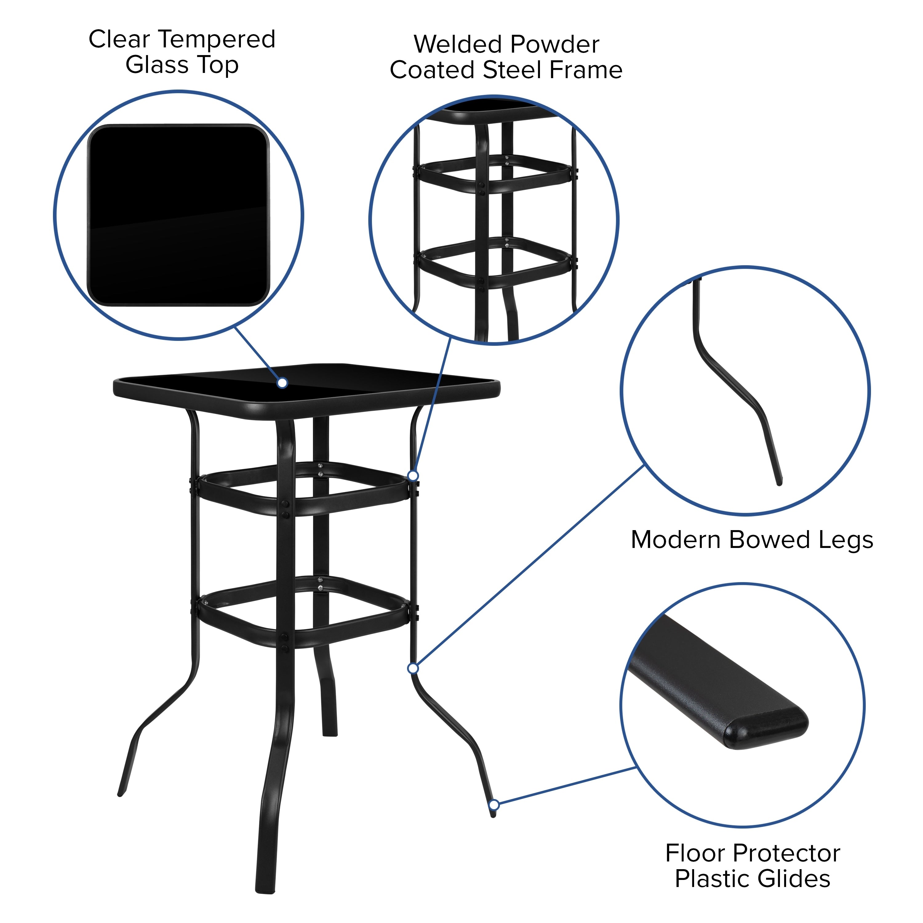 Ensemble de 5 tables de bar en verre pour extérieur avec 4 tabourets