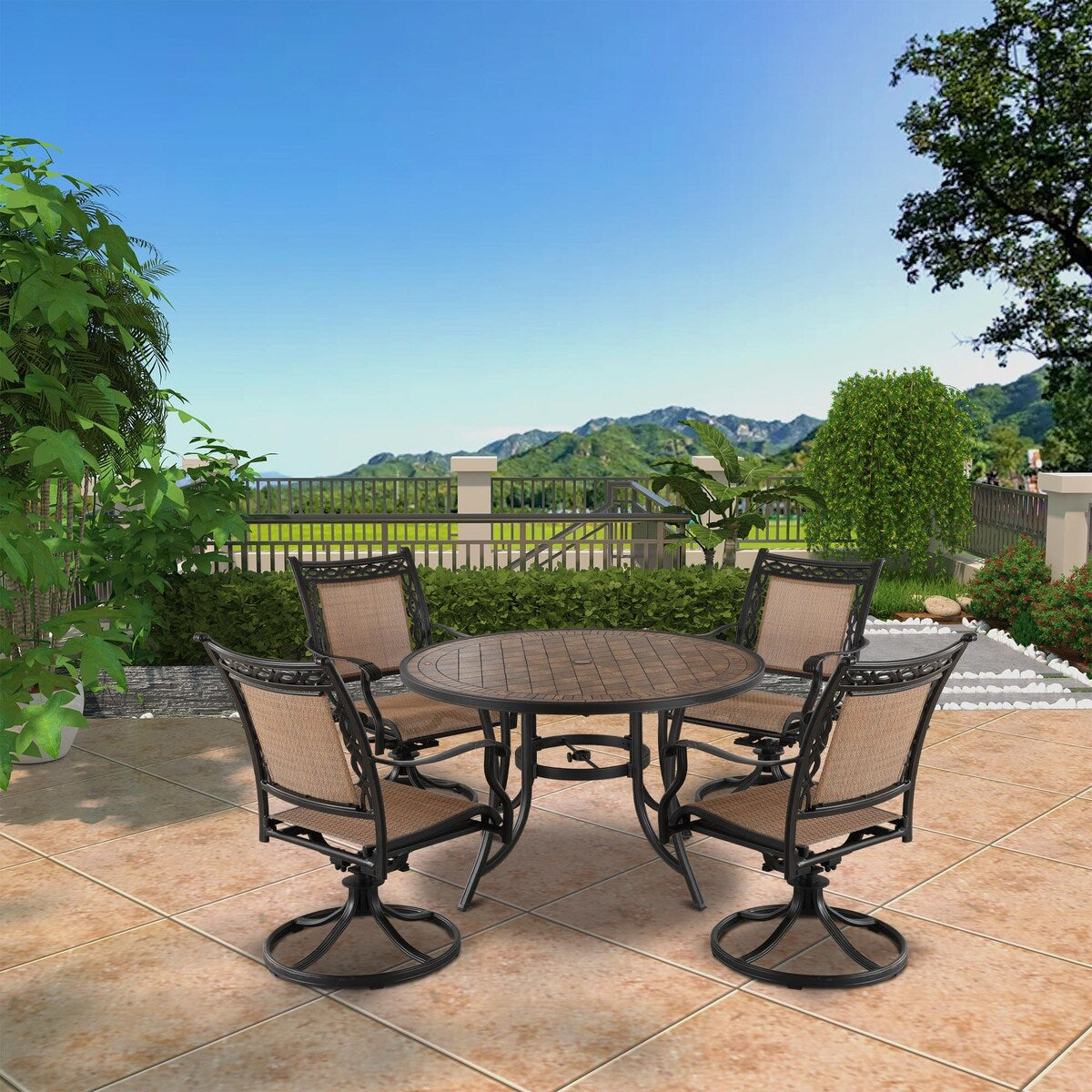 Ensemble de salle à manger d'extérieur 5 pièces en aluminium moulé pour patio