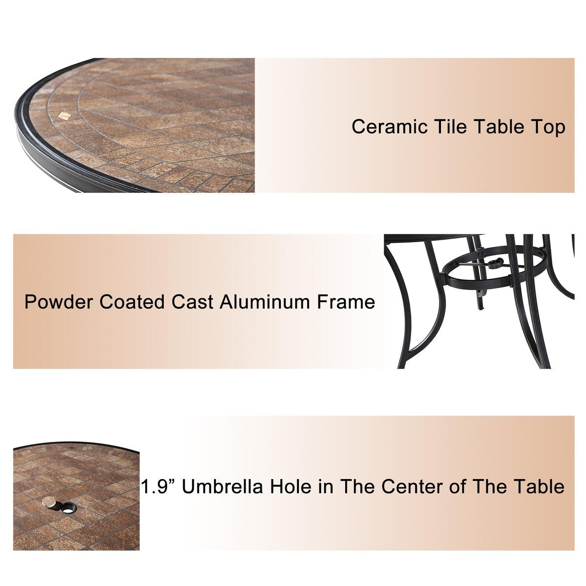 Ensemble de salle à manger d'extérieur 5 pièces en aluminium moulé pour patio