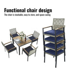 Ensemble de salle à manger d'extérieur en rotin 5 pièces avec chaises empilables, plateau de table en bois d'acacia de 35 po avec trou pour parasol