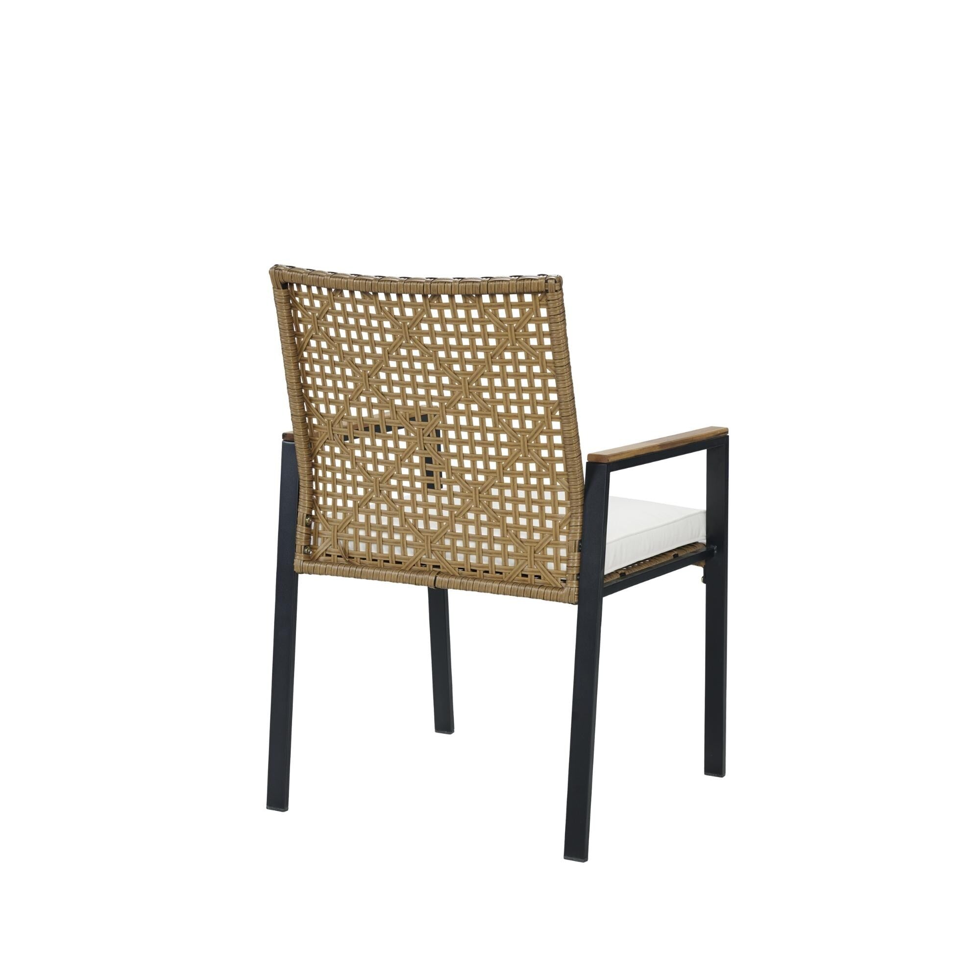 Ensemble de salle à manger d'extérieur en rotin 5 pièces avec chaises empilables, plateau de table en bois d'acacia de 35 po avec trou pour parasol