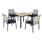 Ensemble de salle à manger d'extérieur en rotin 5 pièces avec chaises empilables, plateau de table en bois d'acacia de 35 po avec trou pour parasol