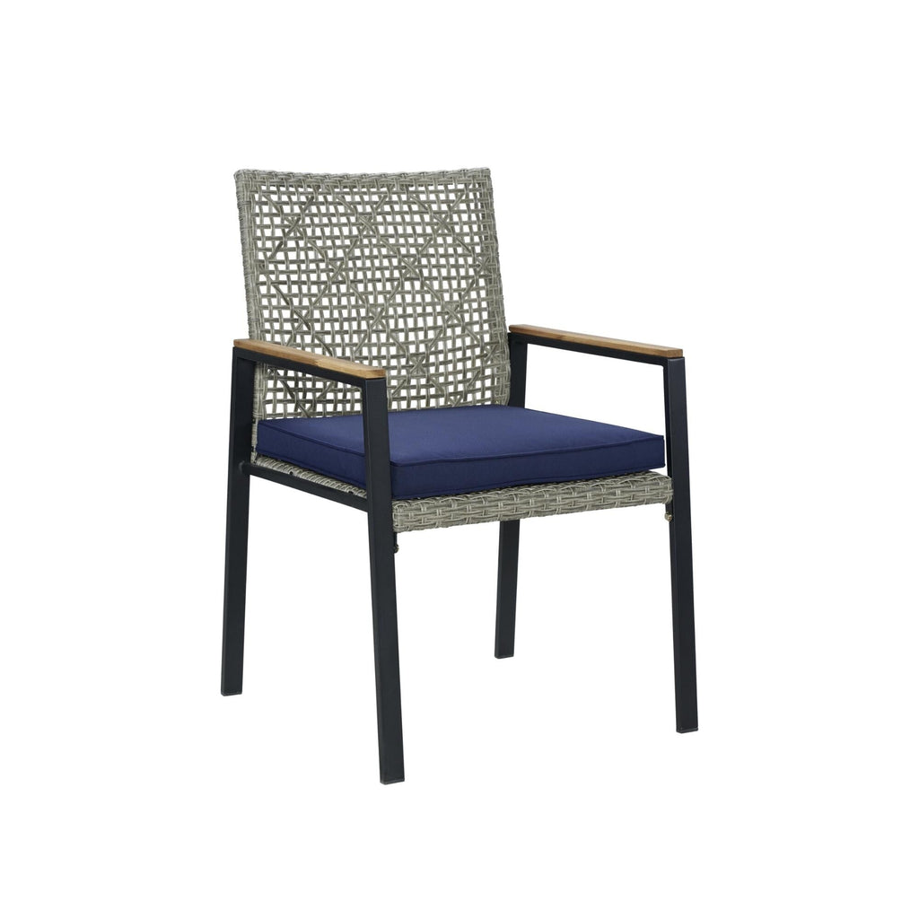 Ensemble de salle à manger d'extérieur en rotin 5 pièces avec chaises empilables, plateau de table en bois d'acacia de 35 po avec trou pour parasol