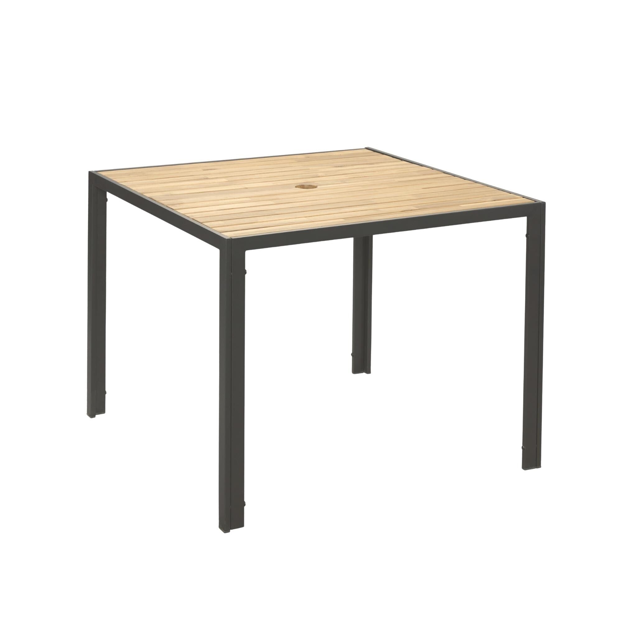 Ensemble de salle à manger d'extérieur en rotin 5 pièces avec chaises empilables, plateau de table en bois d'acacia de 35 po avec trou pour parasol
