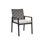 Ensemble de salle à manger d'extérieur en rotin 5 pièces avec chaises empilables, plateau de table en bois d'acacia de 35 po avec trou pour parasol