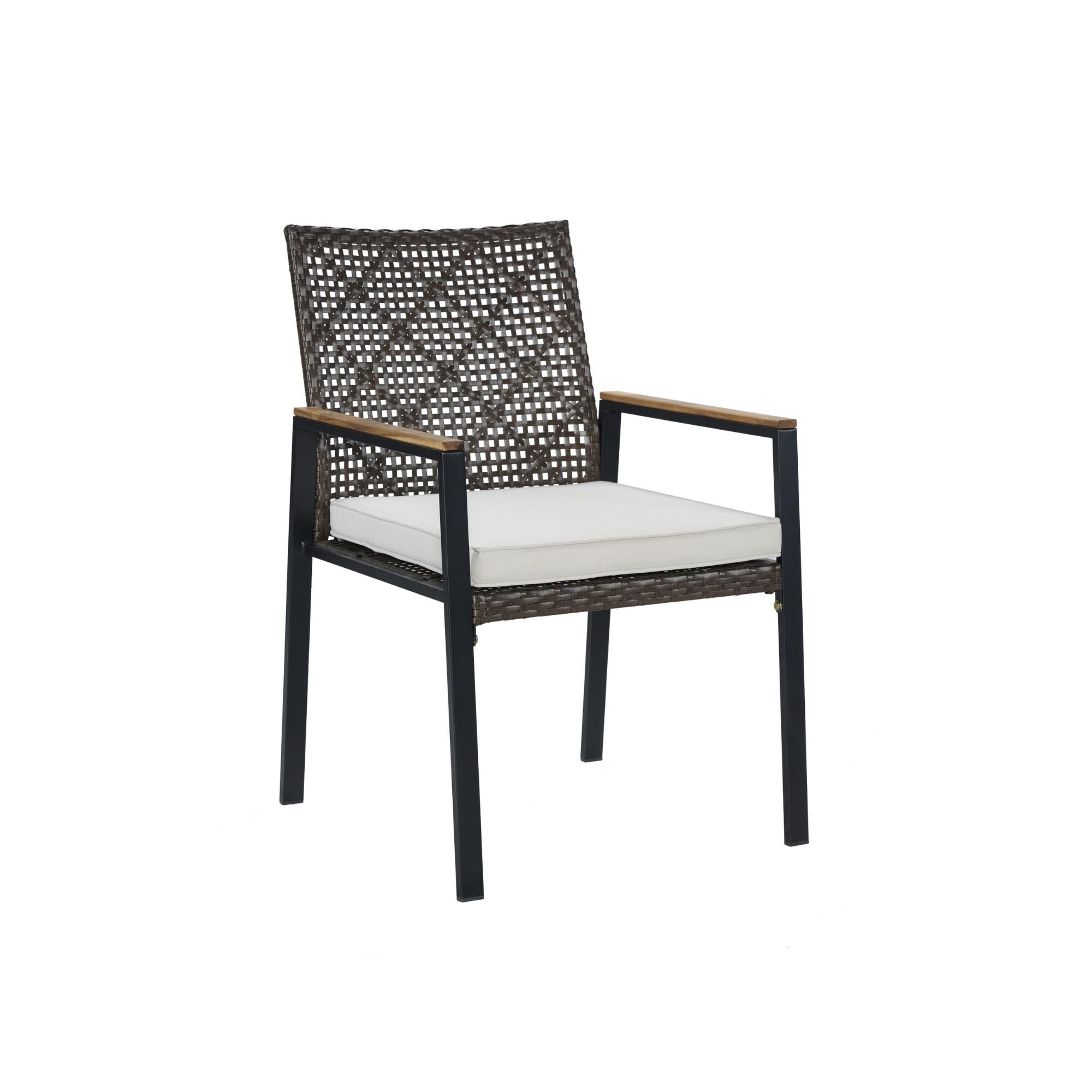 Ensemble de salle à manger d'extérieur en rotin 5 pièces avec chaises empilables, plateau de table en bois d'acacia de 35 po avec trou pour parasol