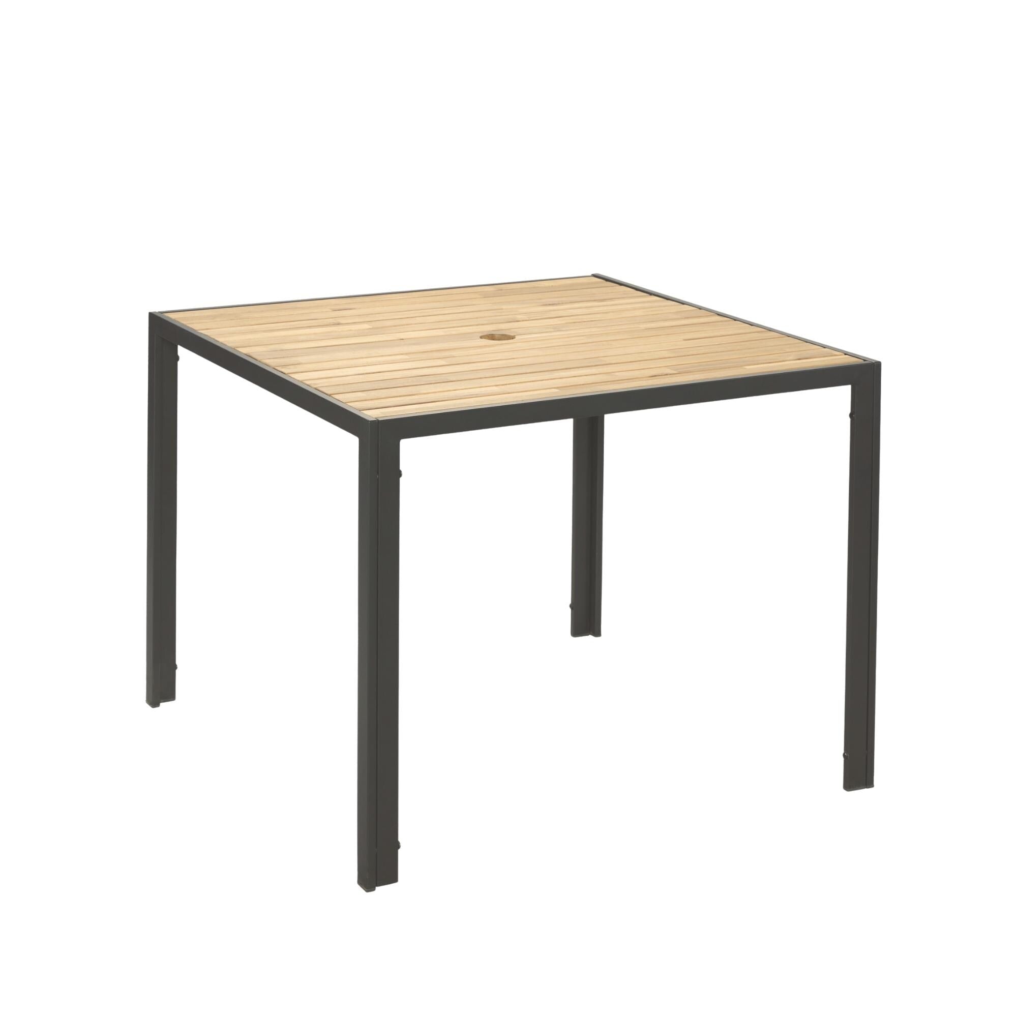 Ensemble de salle à manger d'extérieur en rotin 5 pièces avec chaises empilables, plateau de table en bois d'acacia de 35 po avec trou pour parasol