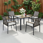 Ensemble de salle à manger d'extérieur en rotin 5 pièces avec chaises empilables, plateau de table en bois d'acacia de 35 po avec trou pour parasol