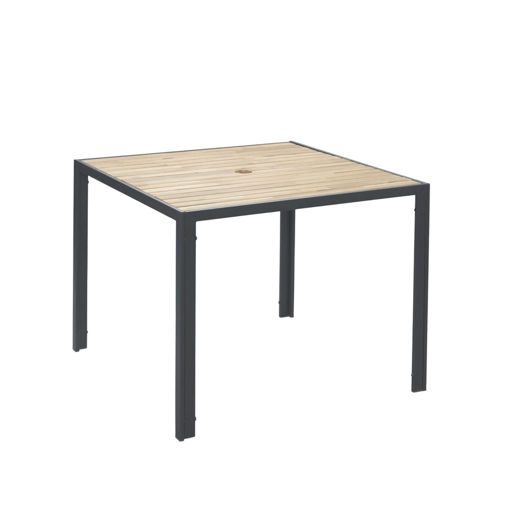 Ensemble de salle à manger d'extérieur en rotin 5 pièces avec chaises empilables, plateau de table en bois d'acacia de 35 po avec trou pour parasol