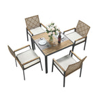 Ensemble de salle à manger d'extérieur en rotin 5 pièces avec chaises empilables, plateau de table en bois d'acacia de 35 po avec trou pour parasol