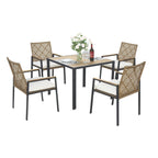 Ensemble de salle à manger d'extérieur en rotin 5 pièces avec chaises empilables, plateau de table en bois d'acacia de 35 po avec trou pour parasol