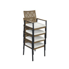 Ensemble de salle à manger d'extérieur en rotin 5 pièces avec chaises empilables, plateau de table en bois d'acacia de 35 po avec trou pour parasol