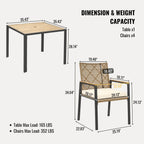Ensemble de salle à manger d'extérieur en rotin 5 pièces avec chaises empilables, plateau de table en bois d'acacia de 35 po avec trou pour parasol