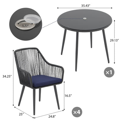 Ensemble de salle à manger d'extérieur en osier 5 pièces pour patio