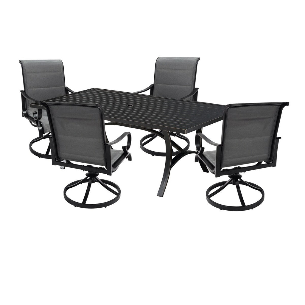 Ensemble de salle à manger d'extérieur 5 pièces avec chaises pivotantes en textilène et aluminium