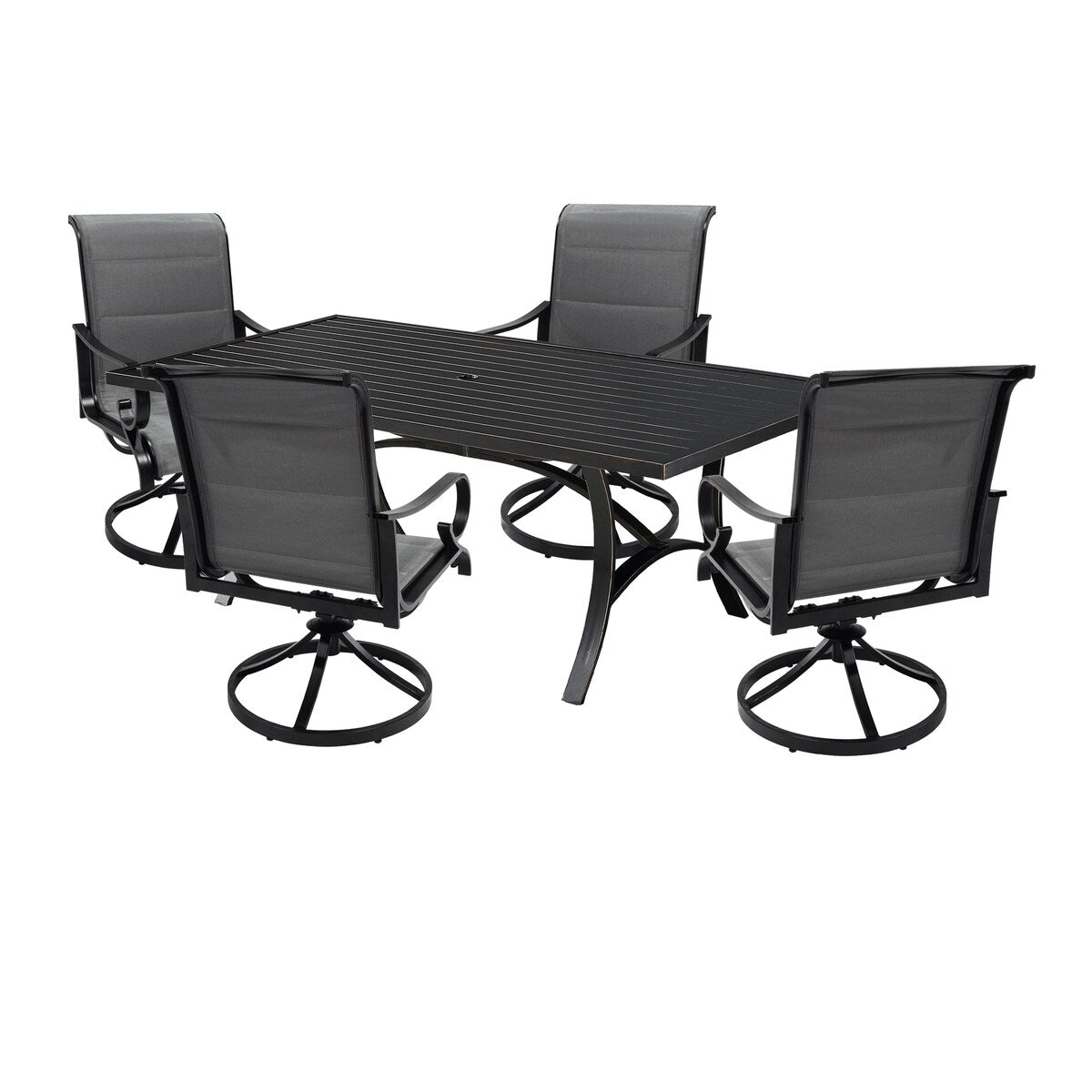 Ensemble de salle à manger d'extérieur 5 pièces avec chaises pivotantes en textilène et aluminium
