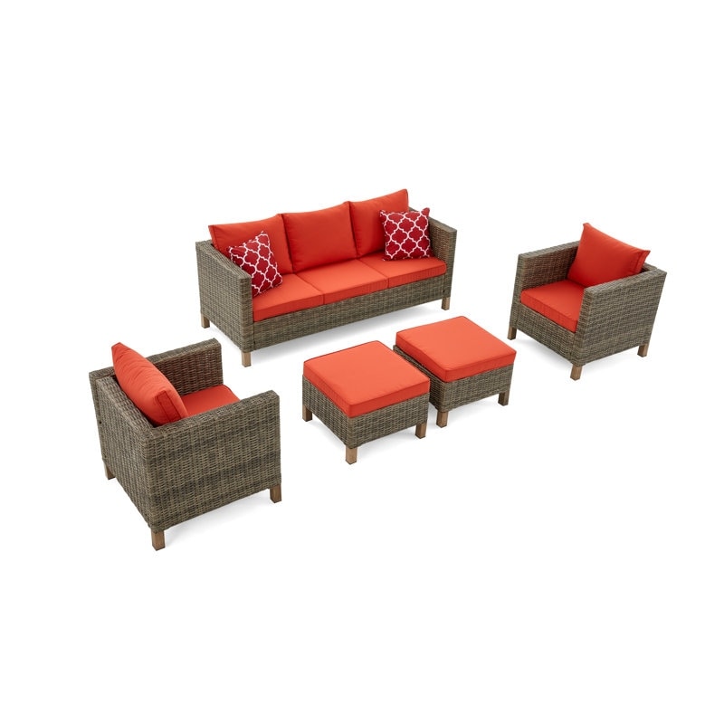 Ensemble de conversation extérieur en osier de 5 pièces pour patio