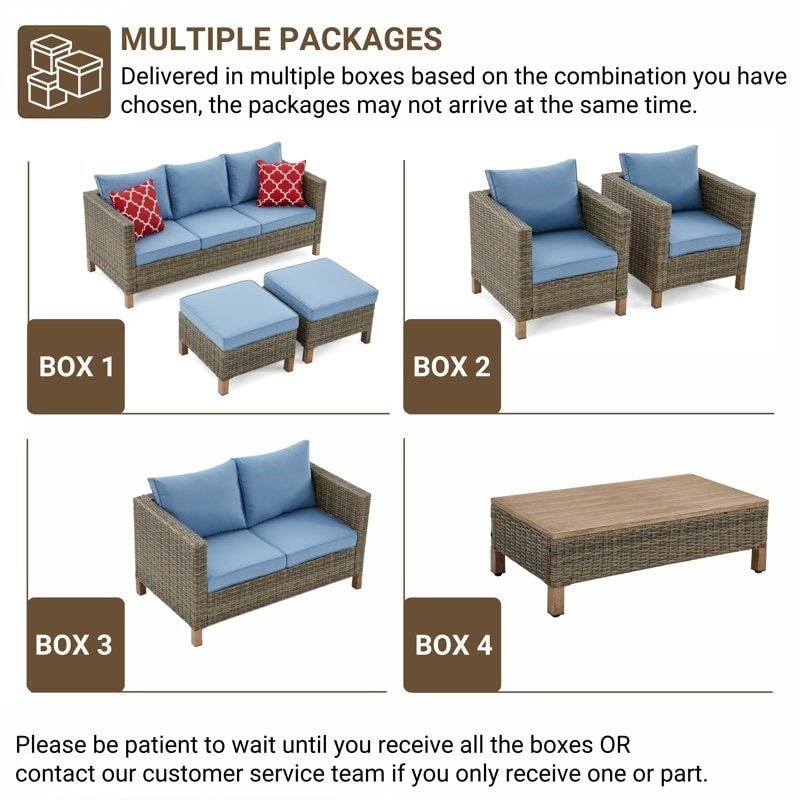 Ensemble de conversation extérieur en osier de 5 pièces pour patio