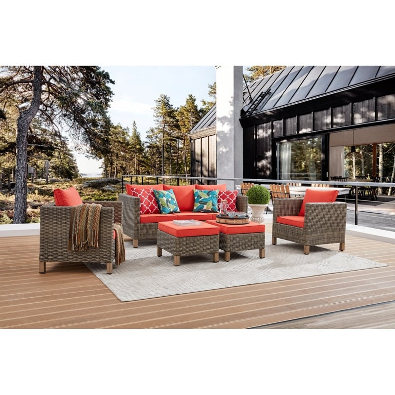 Ensemble de conversation extérieur en osier de 5 pièces pour patio