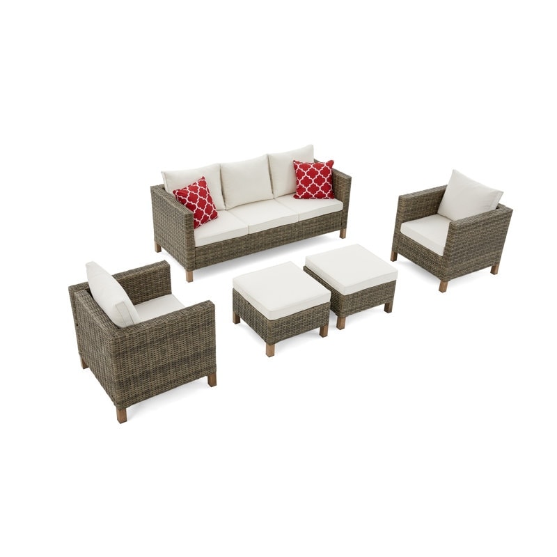Ensemble de conversation extérieur en osier de 5 pièces pour patio