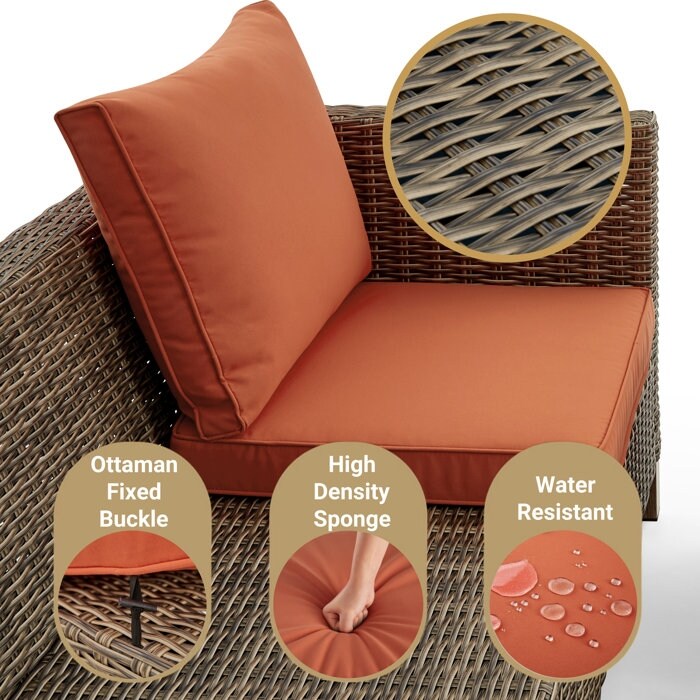 Ensemble de conversation extérieur en osier de 5 pièces pour patio