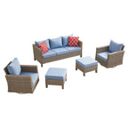 Ensemble de conversation extérieur en osier de 5 pièces pour patio