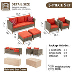 Ensemble de conversation extérieur en osier de 5 pièces pour patio
