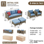 Ensemble de conversation extérieur en osier de 5 pièces pour patio