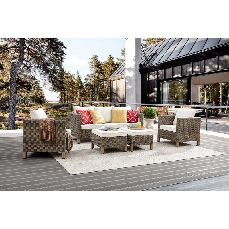 Ensemble de conversation extérieur en osier de 5 pièces pour patio