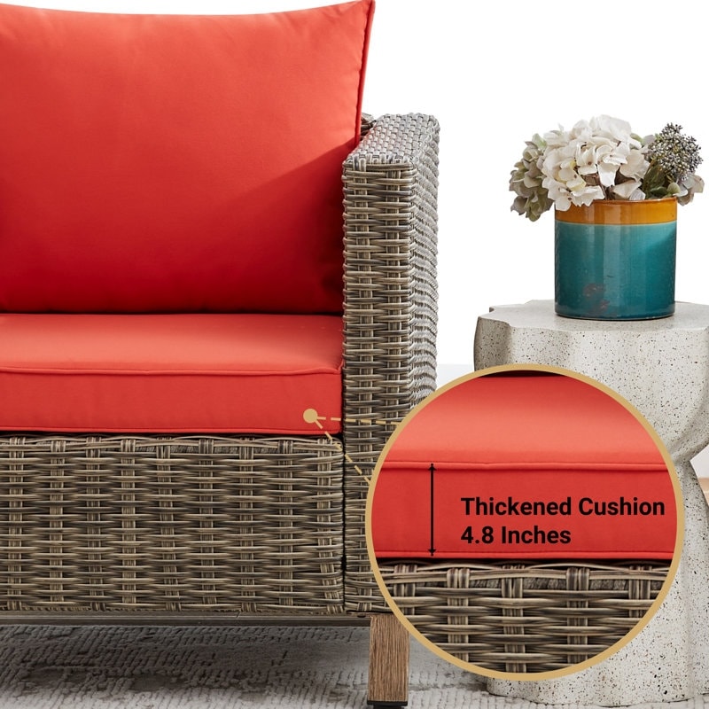 Ensemble de conversation extérieur en osier de 5 pièces pour patio