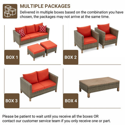 Ensemble de conversation extérieur en osier de 5 pièces pour patio